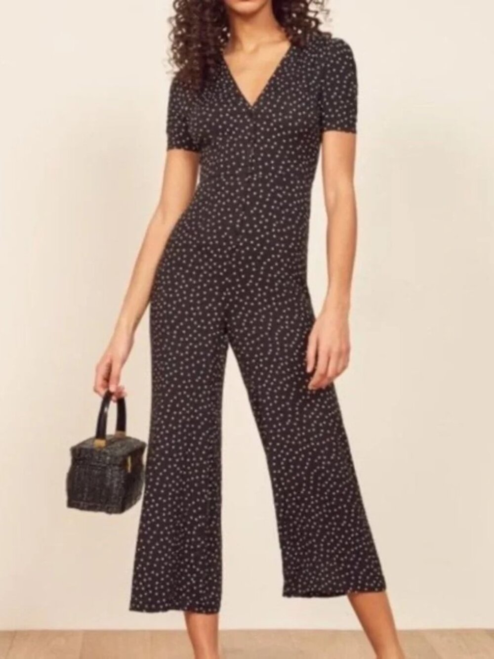 Reformation France Jumpsuit in Black & White Polka Dot Size 0